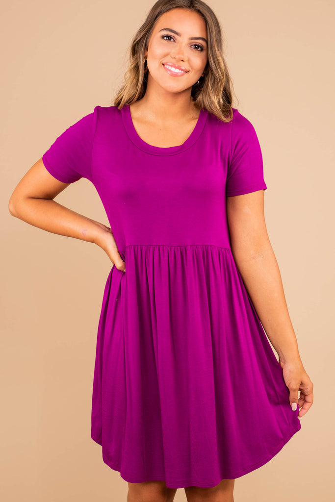 Comfy Magenta Pink Babydoll Dress - Boutique Casual Dresses – Shop The Mint